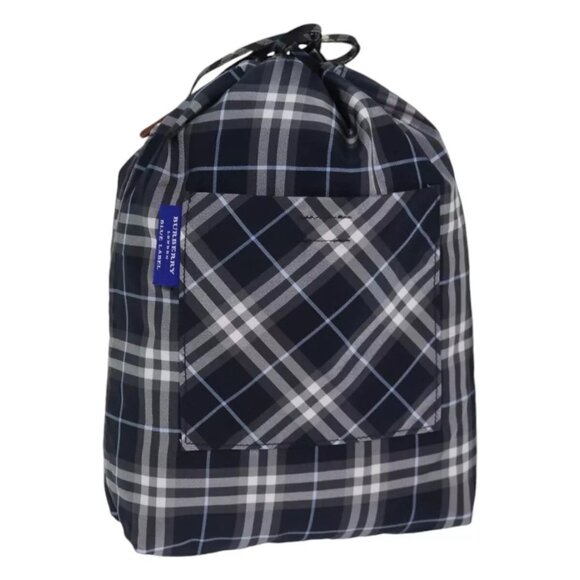 BURBERRY Nova Check Blue Label Drawstring Bag Pouch Nylon Navy Auth - Picture 9 of 16